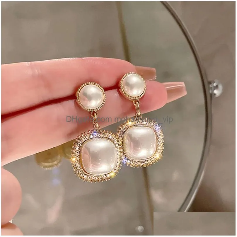 hoop huggie trendy korean long earrings for women pearl geometry elegant female dangle drop fashion jewelry accessories 230920