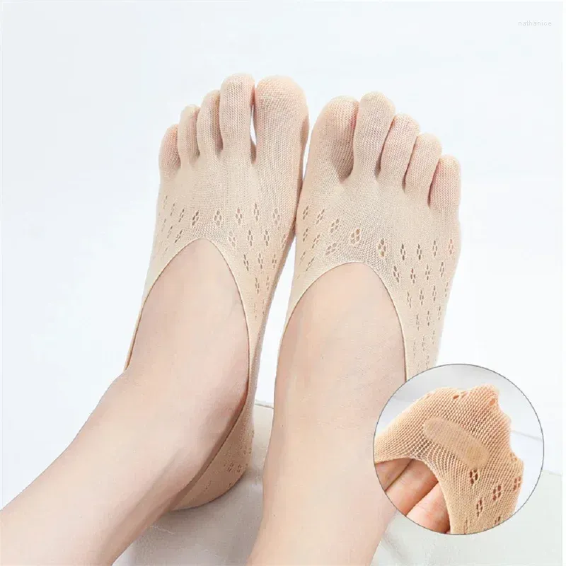 Women Socks 1 Pair Summer Five-Finger Ultra Thin Funny Toe Invisible Sokken With Silicone Anti-Skid Breathable Anti-Friction