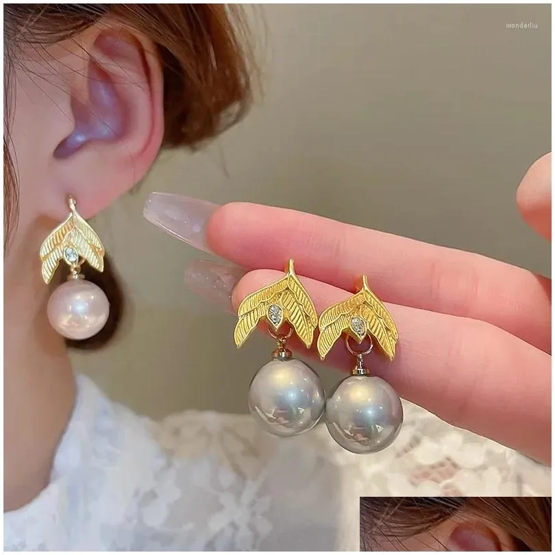 Dangle Earrings Medieval Vintage Rhinestone Leaf Pearl Drop For Women Luxurious Design Fashion High-end Party Jewelry