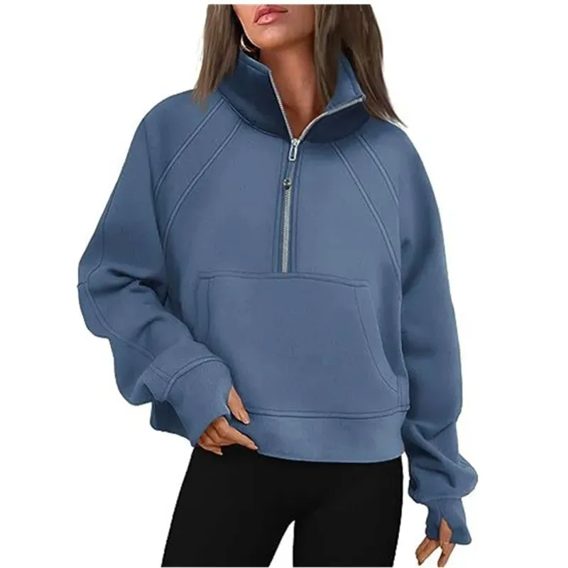 LU-88 Yoga Scuba Half Zip Hoodie Jacket Designer Sweater Women`s Define Workout Sport Coat Fitness Activewear Top Solid Zipper Sweatshirt Sports Gym