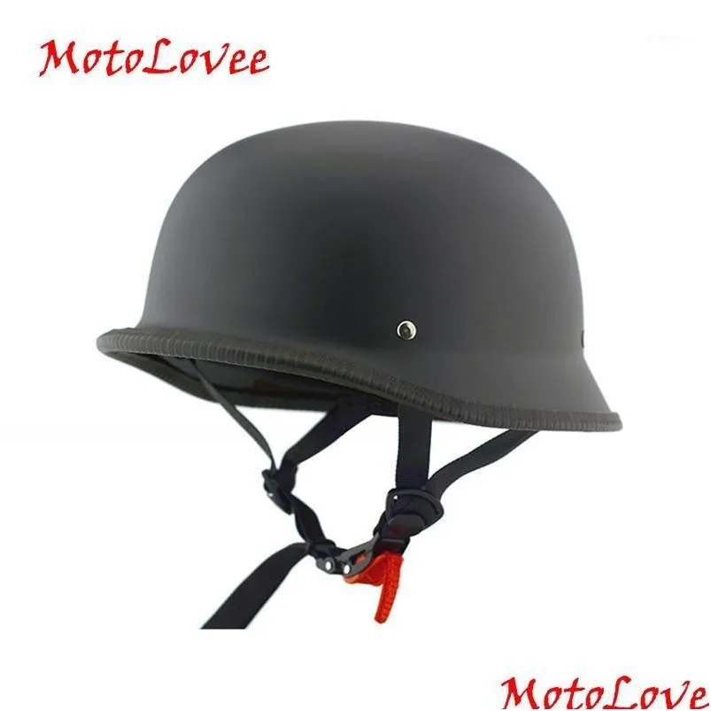 MotoLovee Matte Black Universal Motorcycle Helmet Vintage Half Face Helmet Retro German Chopper Cruiser Black Helmets1