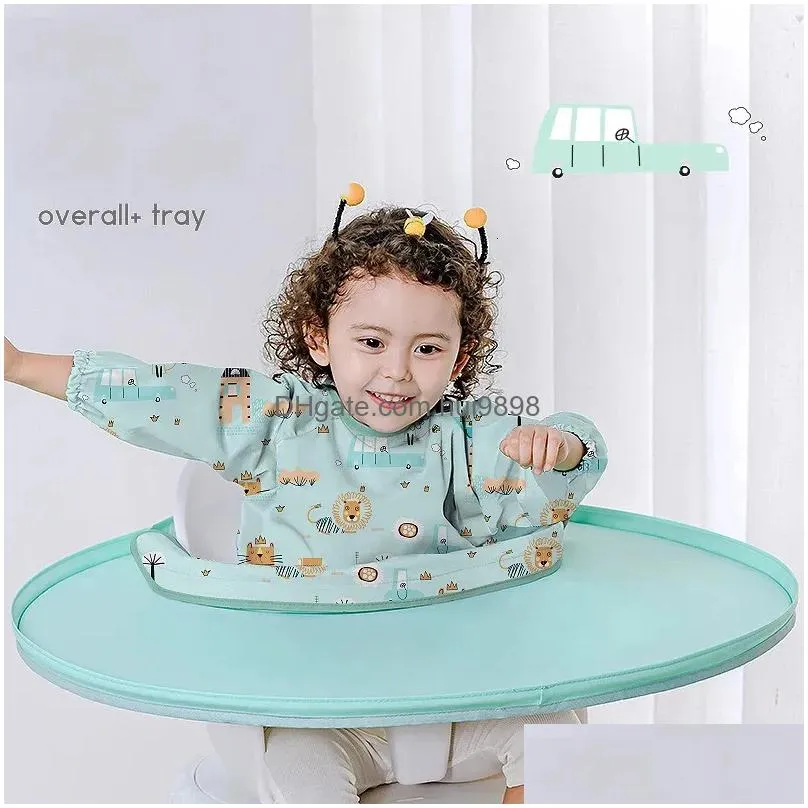 3 in1 baby bib table cover dining chair gown waterproof saliva towel burp apron food feeding towel gown/tray/storage bag 240319