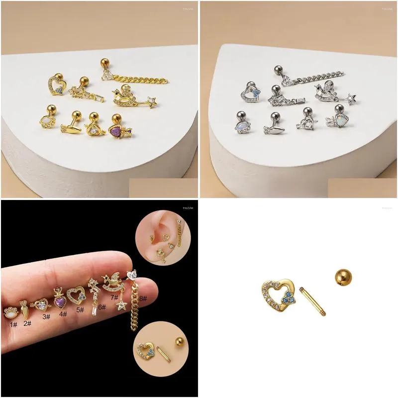 Stud Earrings 1Piece 16G 1.2mm Stainless Steel Screw Earring For Women Fashion Jewelry Zircon Chain Tassels Dangle Teens