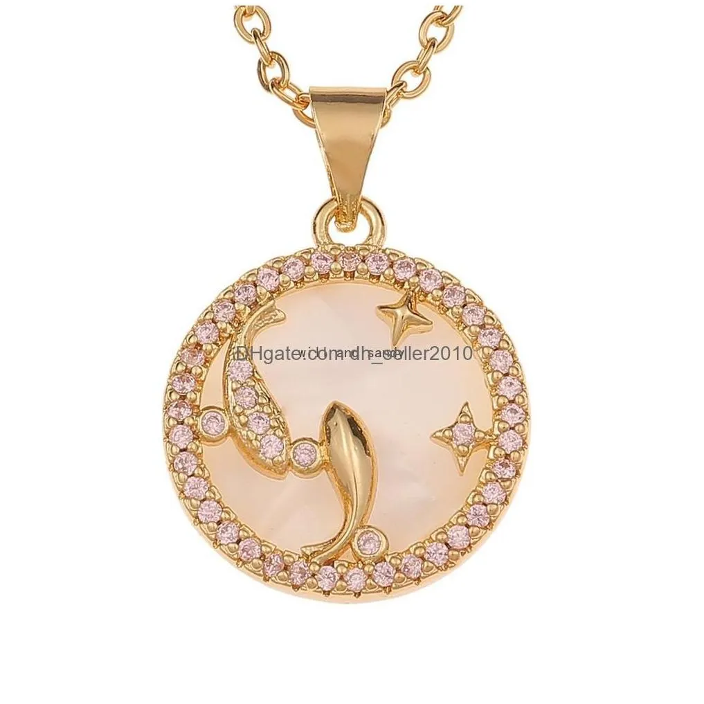 Pendant Necklaces 12 Zodiac Sign Necklace Copper Clavicle Chain Leo Aries Pisces Pendants Charm Star Choker Astrology Drop Delivery Dhja8