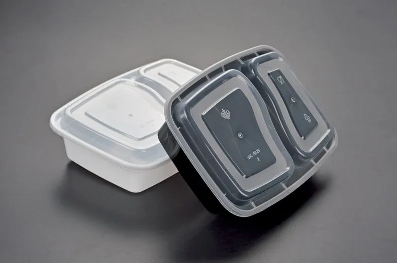 900ML Disposable Plastic Food Container 2-compartment Food Meal Storage Holoder 2 colors Take Out Box Tableware