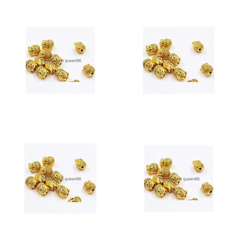 Alloy 100Pcs/Lot Gold Plated Buddha Head Spacer Beads Charms For Jewelry Diy Making 10X8Mm Drop Delivery Loose Dhdch Dhvgj
