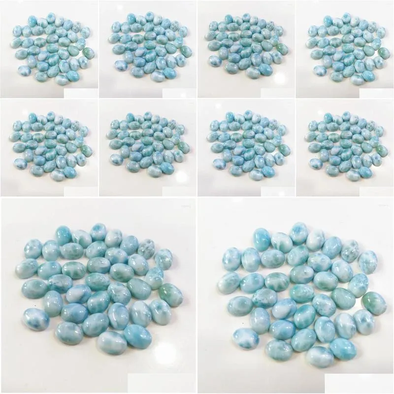 Other Beads Natural Larimar Beads6 8Mm Oval Shape Ring Face Gemstone3Pc/Lot Semi Precious Stone Jewelry Making Accessorie Drop Delive Dhfxi