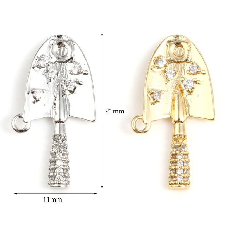 Charms Vintage Micro Pave Shovel Pendant For Necklace Making Gold Plated Clear Cubic Zirconia Bracelet 21 X 11mm7707273