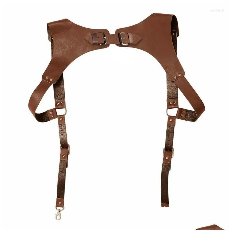 Belts Mens Leather Harness Waist Belt Vest Straps Vintage Body Bondage Harajuku Ornament Uni Suspender Brace Buckle Drop Delivery Dhm8E