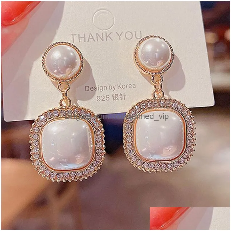 hoop huggie trendy korean long earrings for women pearl geometry elegant female dangle drop fashion jewelry accessories 230920