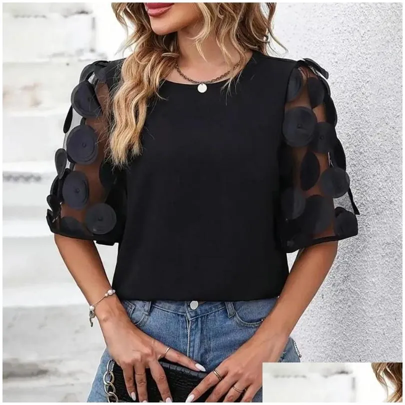 Women`s Blouses Women Shirt Stylish Floral Print Tee Casual Loose Fit O-neck Top Trendy Streetwear Half Sleeve T-shirt For Summer