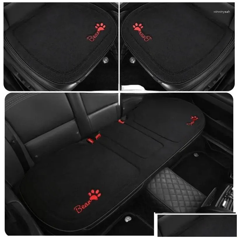 Car Seat Covers Ers Cushion P Warm Lambswool Winter Backrest Square Three-Person Long Back Row Combination Drop Delivery Mobiles Mot