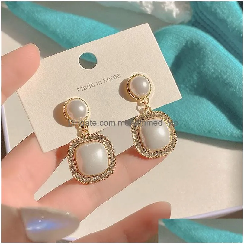 hoop huggie trendy korean long earrings for women pearl geometry elegant female dangle drop fashion jewelry accessories 230920