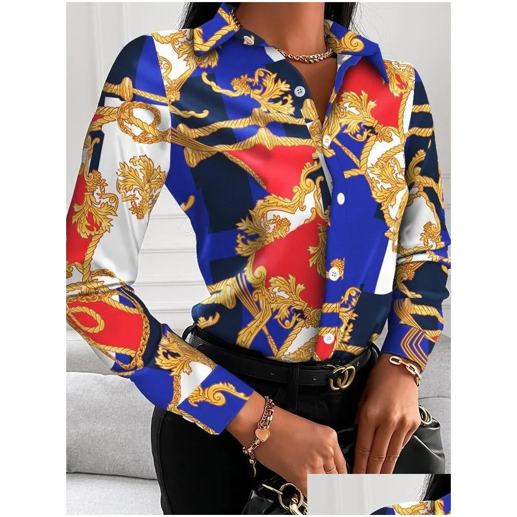 Casual Dresses Hirigin Printed Shirt Women Spring Elegant Office Ladies Blouse Clothes Fashion Lapel Long Sleeve Buttons Tops For