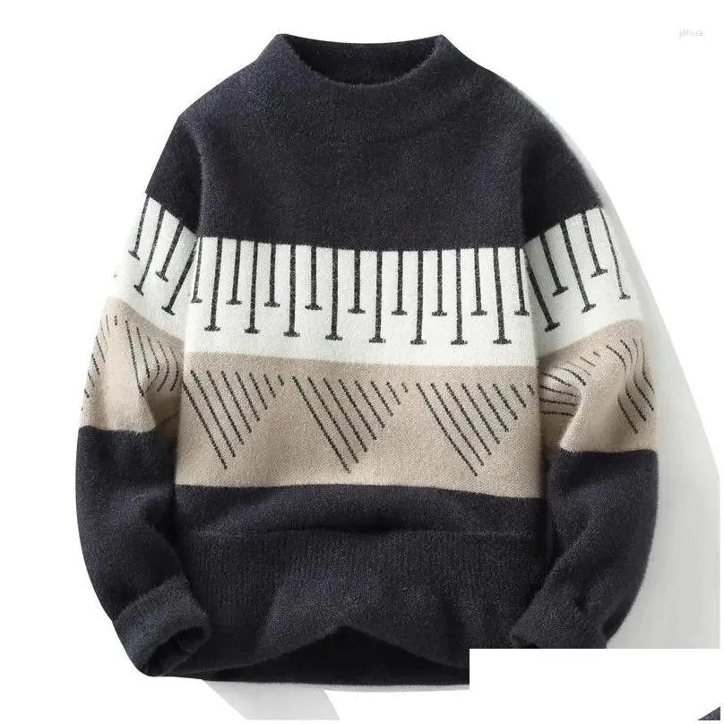 Men`s Sweaters Winter Plush Thickened Knitted Sweater Fashion Handsome Casual Loose Round Neck Knitwear Warm Top