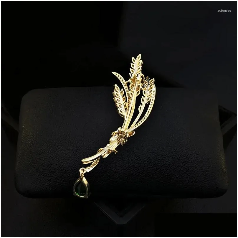 Brooches 1707 Golden Bright Wheat Brooch Luxury Elegant Plant Corsage Exquisite High-End Suit Accessories For Women Clothes Jewelry