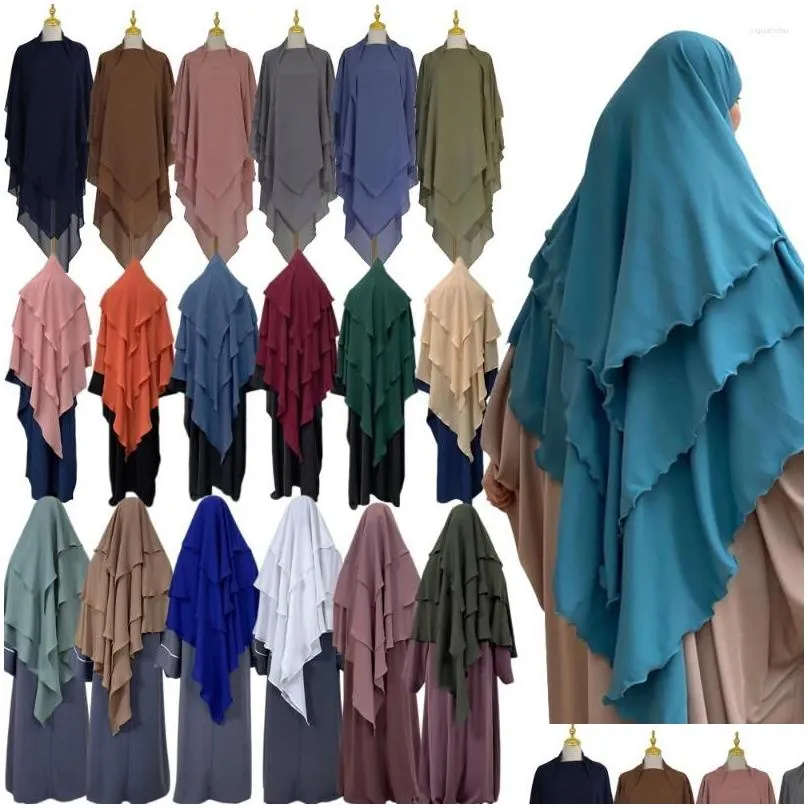 Ethnic Clothing 3 Layer Eid Prayer Garment Overhead Hijab Long Khimar Ramdan Muslim Headcarf Women Full Cover Veil Abaya Kaftan