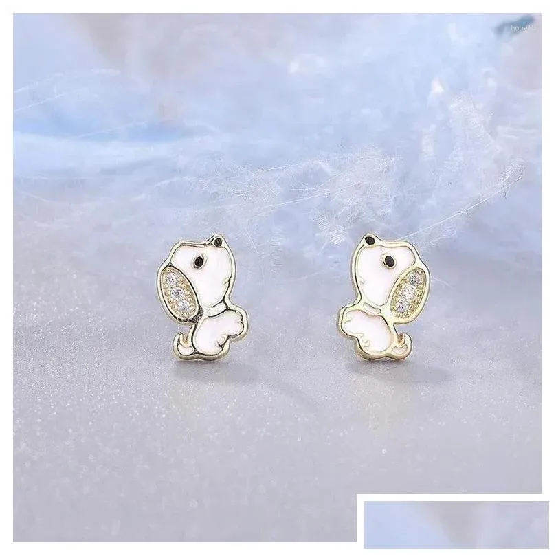 Stud Earrings Cute Dog For Kids Girls Zircon Animal Ear Child Fashion Silver Color Jewelry Gifts