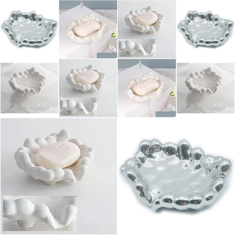 ceramic soap dish self draining bar soap dish holder for bathroom and shower easy cleaning cloud shape