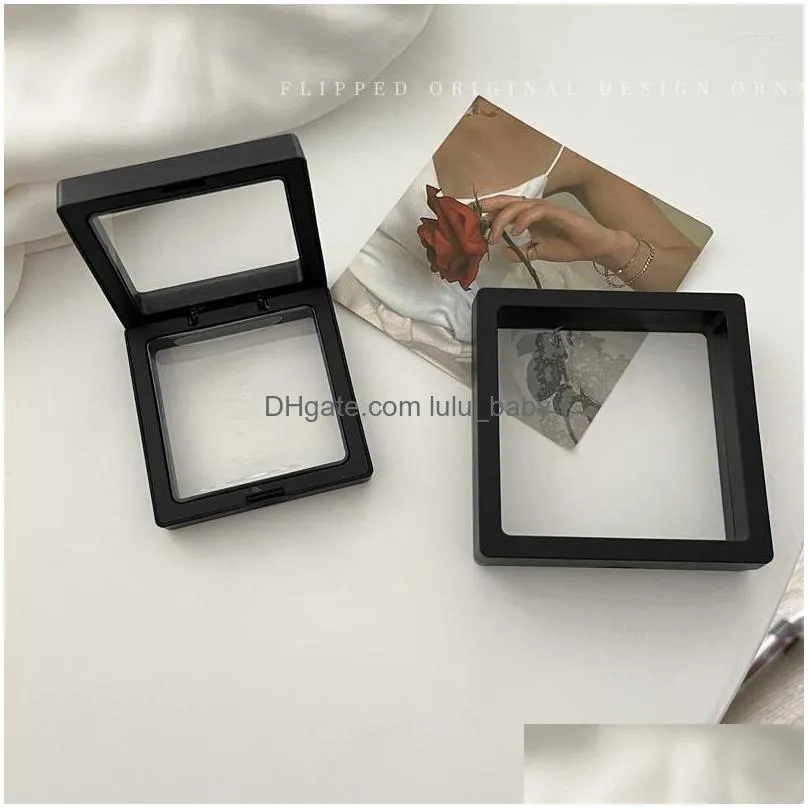 jewelry pouches black suspended floating display case transparent earring coin gems ring storage geometric clear organizer 2022