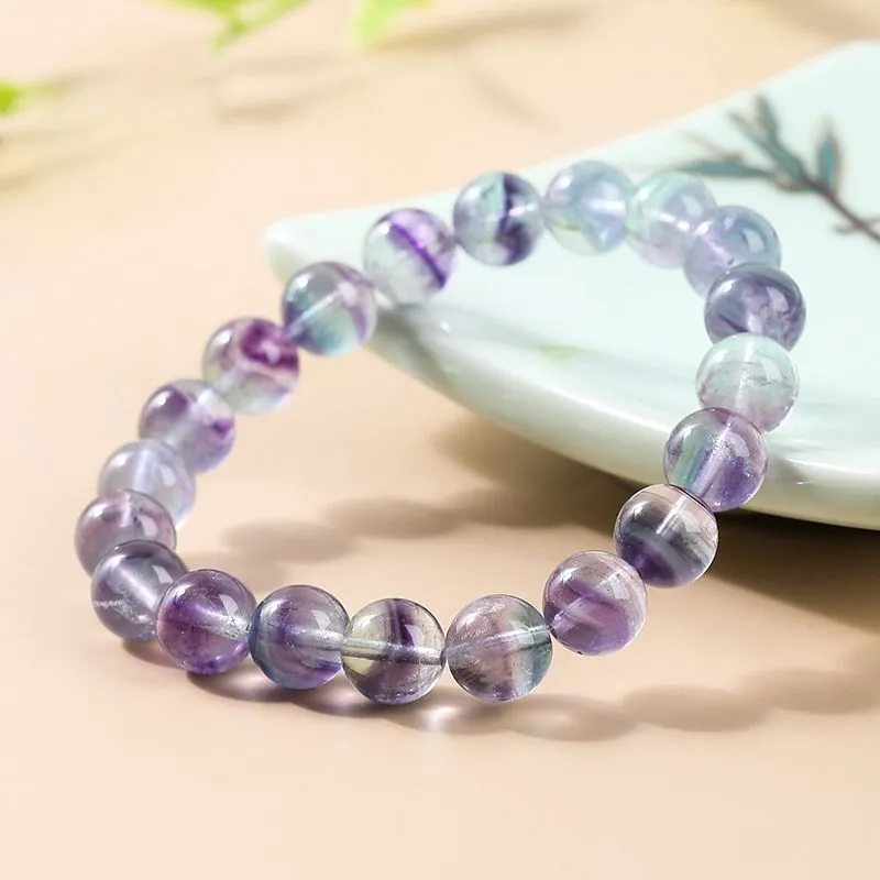 Natural Ice Fluorite Crystal Beaded Bracelet Women Trendy Round Stone Elastic Rope Bangles Couples Distance Yoga Jewelry Gift