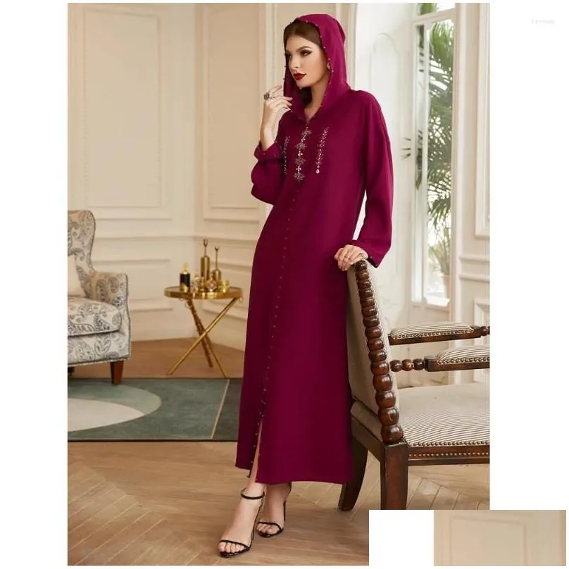 Ethnic Clothing Eid Hooded Abayas For Diamonds Women Muslim Dubai Long Maxi Dress Turkey Arab Kaftan Islam Party Moroccan Djellaba