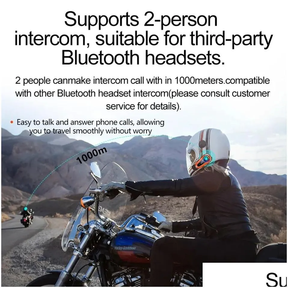 Q08 2X Motorcycle Intercom Helmet Bluetooth Headset QC BT5.0 1000M 2 Riders Full-duplex Intercommunicator IPX6 Universal Pairing