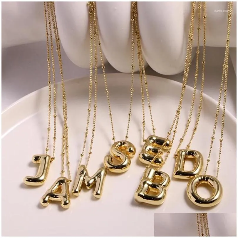 Pendant Necklaces 18K Gold Plated Chunky Alphabet Chubby Helium Balloon Bubble Initial Letter Necklace For Women Boy Party Jewelry Dr Dhd1U