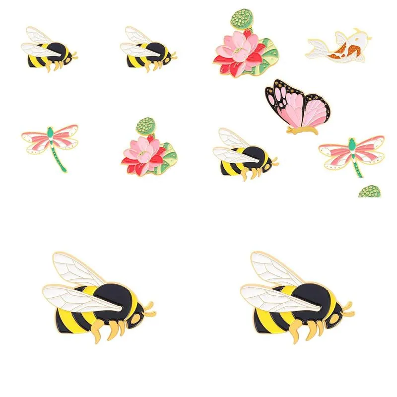 Pins Brooches Yellow Bee 25Pcs/ Lot Cartoon Gold Plated Animal Brooch For Girls Enamel Badge Drop Delivery Jewelry Dh0Wk