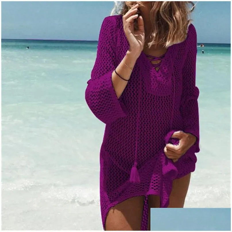 Women`s Swimwear Arrivals Sexy Beach Cover Up Crochet White Dress Ladies Bathing Suit Ups Tunic Saida De Praia #Q188