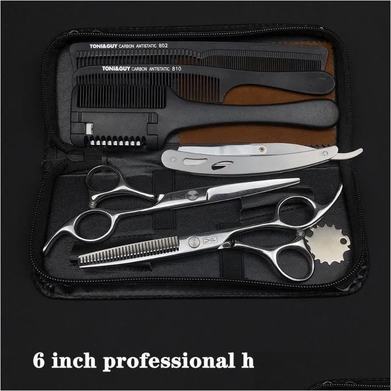 Hair Scissors 6.0 440C Japanese Steel Professional Hairdressing Cutting Thinning Barber Cut Shears Set Drop Delivery Dhh9B