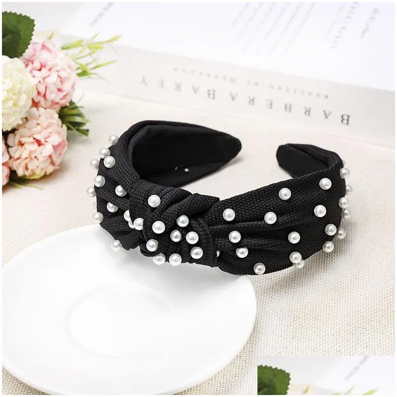 Hair Accessories Haimeikang Vintage Knotted Pearl Hairband With Center Knot Headband For Women Band Drop Delivery Products Tools Dhbax