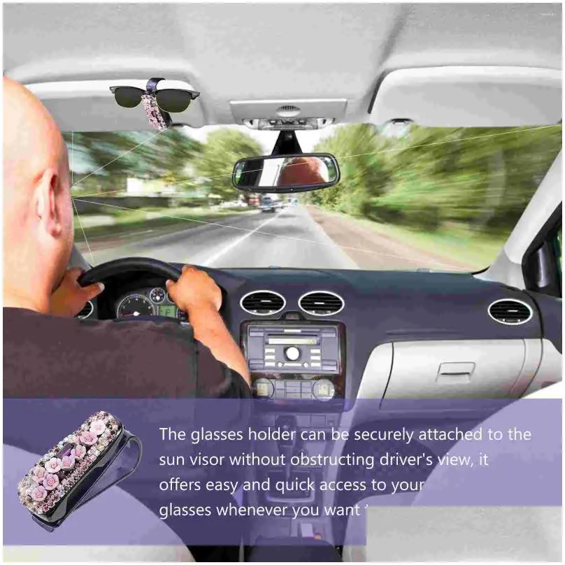 Interior Accessories Clothes Hanging Rack Stand Glasses Clip Rhinestones Car Visor Eyeglasses Holder