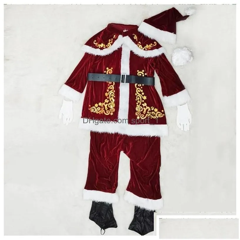 Christmas Decorations Veet Men/Women Santa Claus Costume Suit Couple Party For Xmas Wholesale Drop Delivery Home Garden Festive Suppl