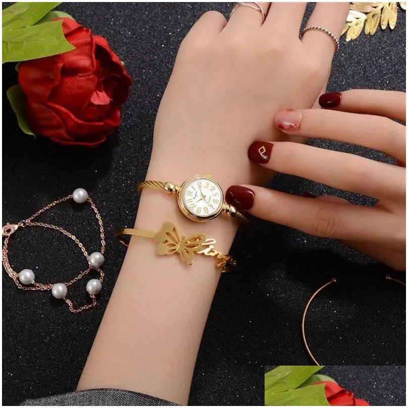 Wristwatches Pai Women Small Gold Bangle Bracelet Luxury Watches Stainless Steel Ladies Quartz Wristwatch Brand Casual Drop Delivery Dhks5