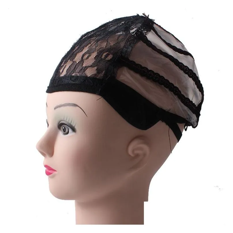 Hair Bun Maker 1Pcs Large Black Wig Making Cap Top Stretch Weaving Back Adjustable Strap For Wigs Drop Delivery Products Accessories T Dhk21