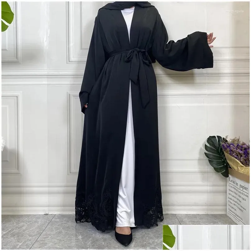 Ethnic Clothing Open Abaya Women Clothes Lace Embroidery Design Muslim Fashion Kimono Long Kaftan Islam Dubai Dresses For Evening