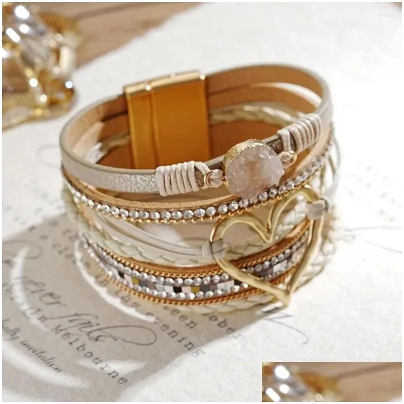 Link Bracelets Bohemian Faux Leather Bracelet Trendy Women Heart Charm Stylish Wrist Jewelry For Girls
