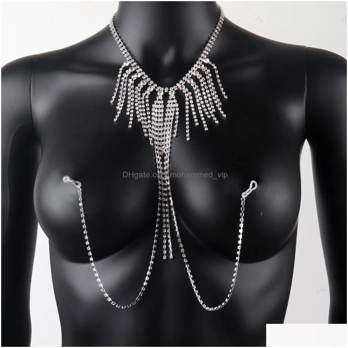 amazon selling sexy tassel nipple chain nightclub personalized water diamond necklace body chain european and american body chain