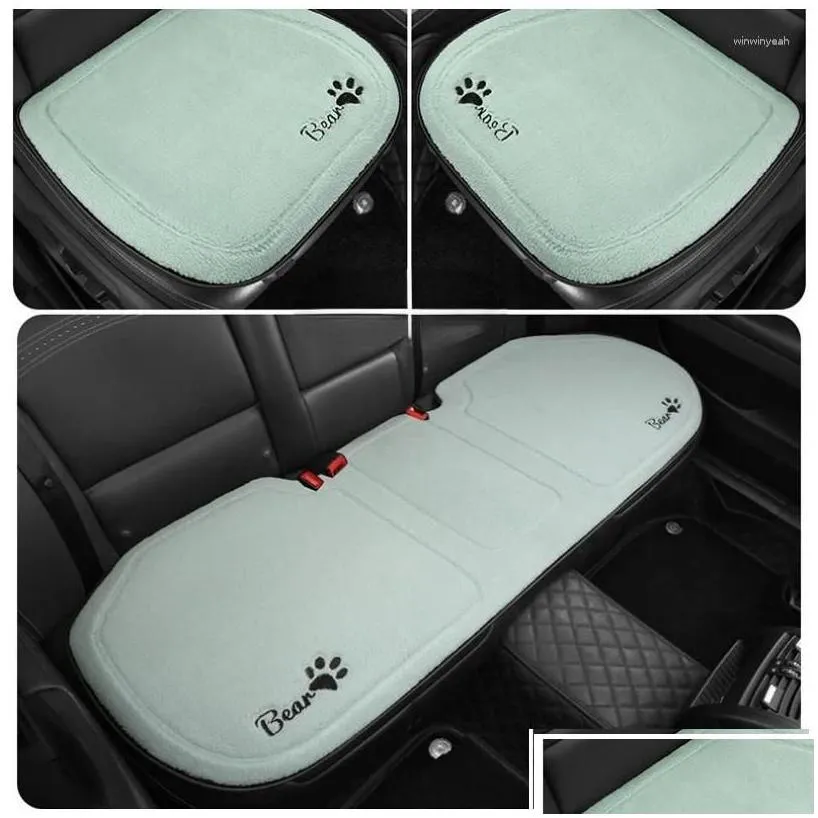 Car Seat Covers Ers Cushion P Warm Lambswool Winter Backrest Square Three-Person Long Back Row Combination Drop Delivery Mobiles Mot