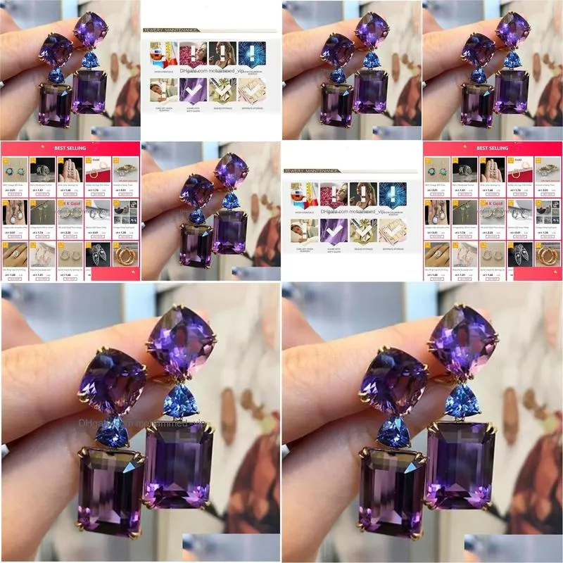 stud exquisite fashion ladies earrings gold color gem amethyst wedding engagement bridal boutique jewelry 230714