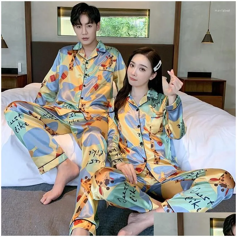 Women`s Sleepwear Pajamas For Couple Luxury Pyjama Suit Satin Set Pijama Lovers Night Men&Women Casual Home Clothing Nightwear