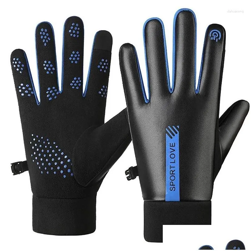 Cycling Gloves 1 Pair PU Winter Men Women Warm Touchscreen Windproof Tactical Skiing Fishing Snowboard Ridding Non-slip Mittens