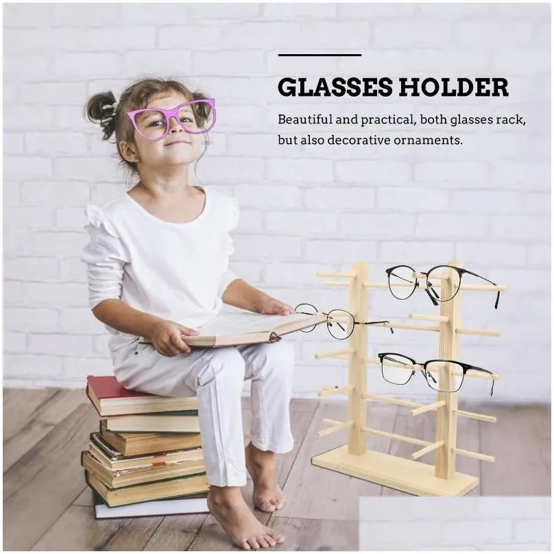 Jewelry Pouches, Bags Pouches Glasses Display Stand Sun Solid Wood Eyeglass Sunglass Sunglasses Wooden Organizer Drop Delivery Packing Dhu9A