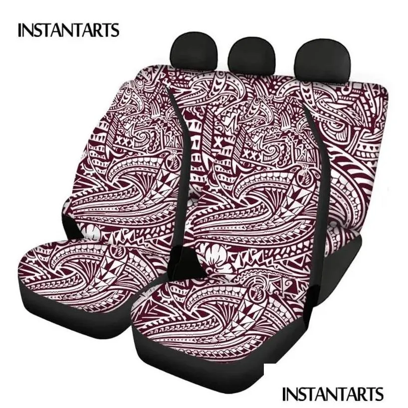 Car Seat Covers Ers Fit Polynesian Totem Pattern 3D Design Fl 4Pcs/Set Front Rear Er Nonslip Interior Drop Delivery Mobiles Motorcyc