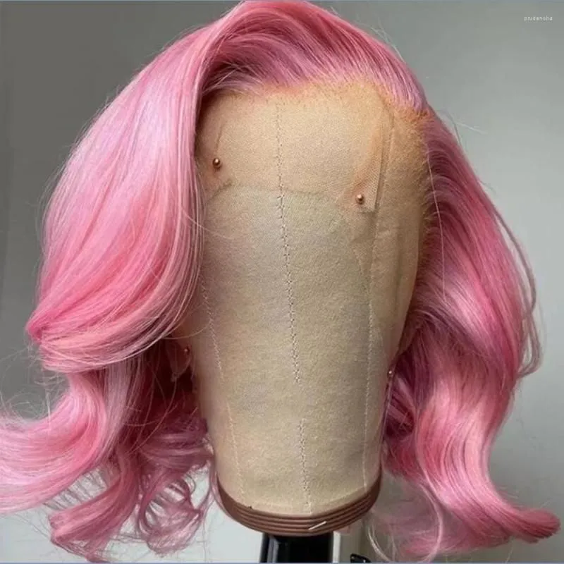 Pink Human Hair Wigs Long Body Wave HD Transparent Colored Lace Wig Pre Plucked With Baby For Women