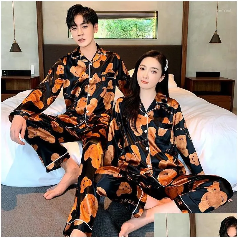 Women`s Sleepwear Pajamas For Couple Luxury Pyjama Suit Satin Set Pijama Lovers Night Men&Women Casual Home Clothing Nightwear