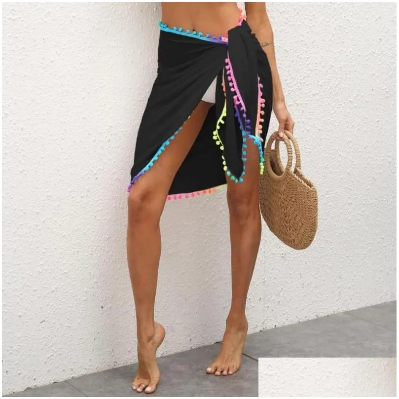 Summer Sexy Female Beach Solid Color Bikini Cover-Ups Women`s Bandage Tassels Cover-Up Skirts Ladies Beachwears 2021 Swimwear