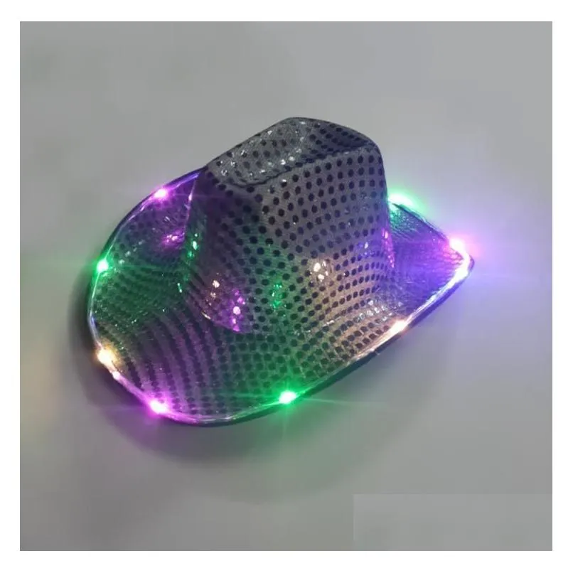 Party Hats Space Cowgirl Led Hat Flashing Light Up Sequin  Luminous Caps Halloween Costume Wholesale Fy7970 Drop Delivery Home G Dhkkv