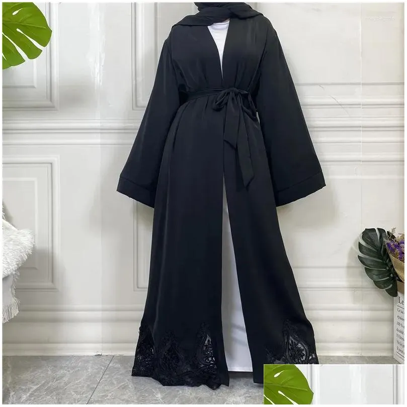 Ethnic Clothing Open Abaya Women Clothes Lace Embroidery Design Muslim Fashion Kimono Long Kaftan Islam Dubai Dresses For Evening